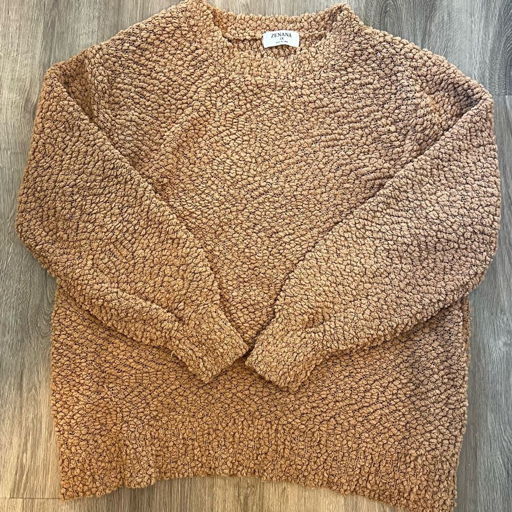 Zenana Outfitters / Brown Oversized Comfy Teddy Bear Popcorn Knit Sweater